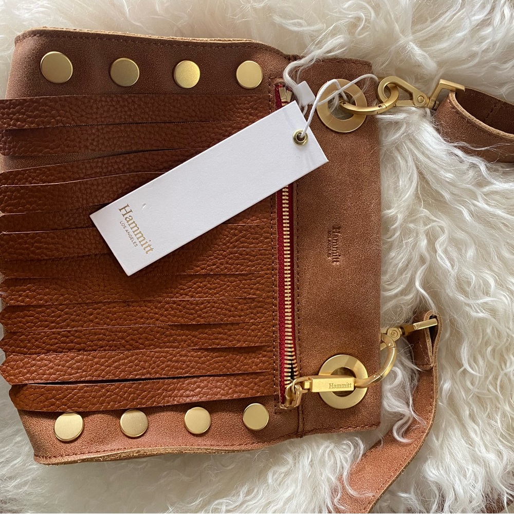 HAMMITT brown leather purse with leather fringe accent….NEW!!!